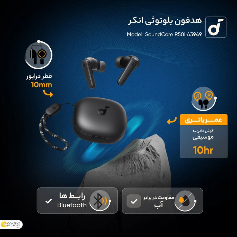 هدفون بلوتوثی انکر مدل SoundCore R50i A3949 بدون قابلیت نویز کنسلینگ، درگاه شارژ USB Type-C، دارای فناوری AI-Enhanced Calls برای کاهش نویز و بهبود مکالمات، مقاوم در برابر رطوبت و عرق