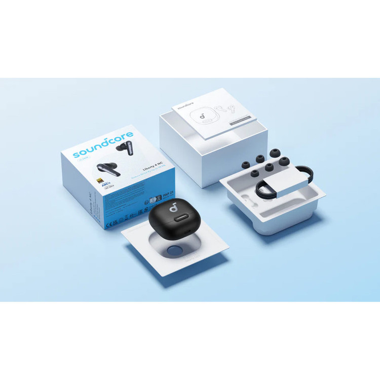 هدفون بلوتوثی انکر مدل Soundcore Liberty 4 NC با نویز کنسلینگ فعال (ANC)، درگاه شارژ USB Type-C، پشتیبانی از فرمان لمسی، مقاوم در برابر پاشش آب