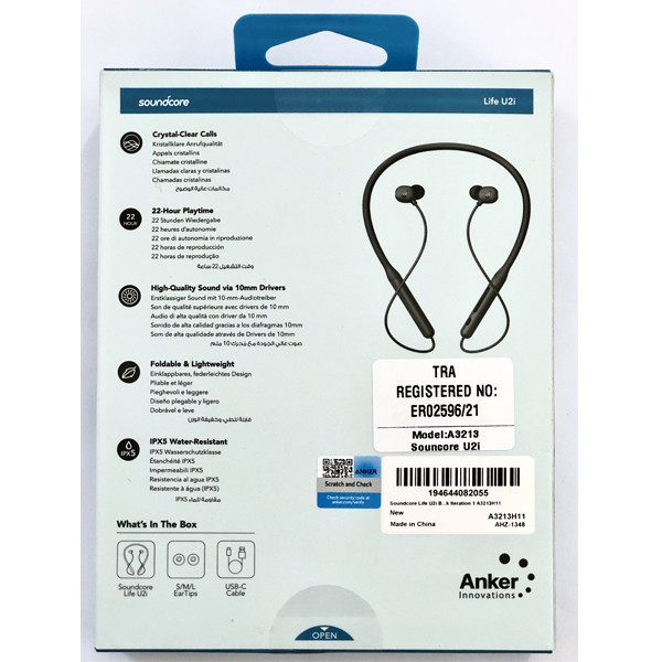 هدفون بلوتوثی گردنی انکر مدل A3213 U2i با نویز کنسلینگ میکروفون (ENC)، درگاه شارژ USB Type-C، دارای میکروفون با فناوری حذف نویز CVC 8.0، طراحی ارگونومیک و راحت، پشتیبانی از دستیار صوتی و فرمان لمسی، مقاوم در برابر آب