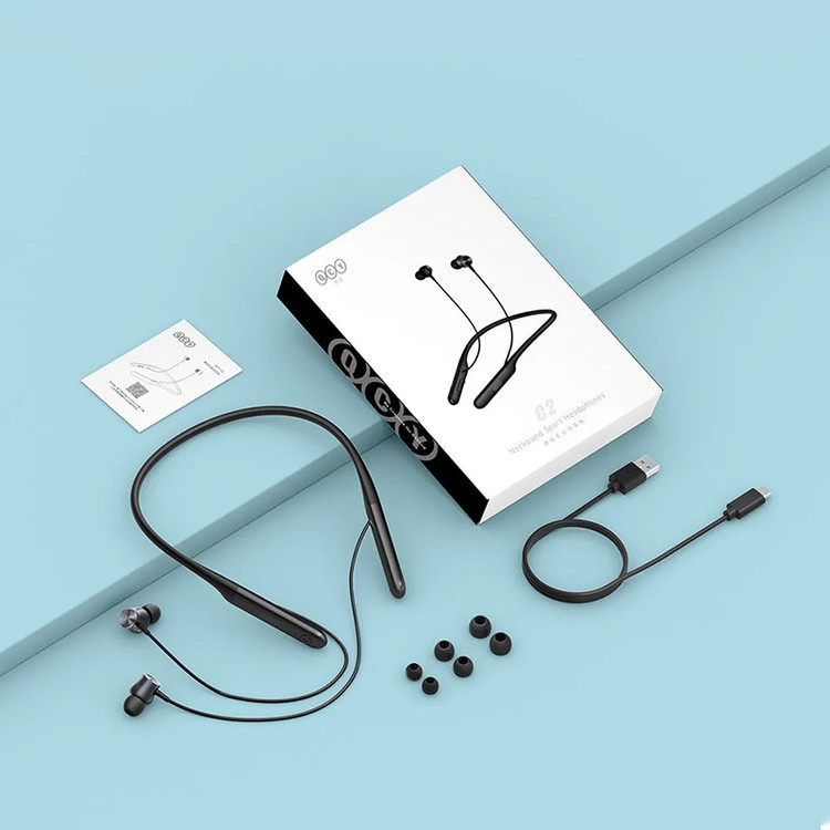 هدفون بلوتوثی گردنی QCY مدل C2 با قابلیت حذف نویز محیطی (ENC)، درگاه شارژ USB Type-C، با قابلیت شارژ سریع، مقاوم در برابر رطوبت و عرق (IPX4)