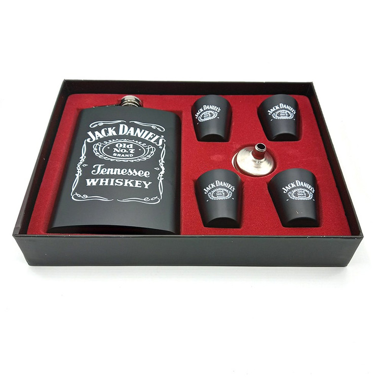 ست کادویی بطری جیبی و هیپفلاسک - طرح جک دنیلز JACK DENIEZ مشکی کد220 (پس کرایه )