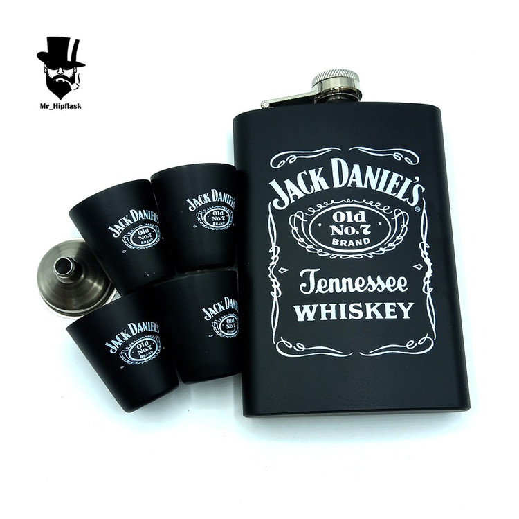 ست کادویی بطری جیبی و هیپفلاسک - طرح جک دنیلز JACK DENIEZ مشکی کد220 (پس کرایه )