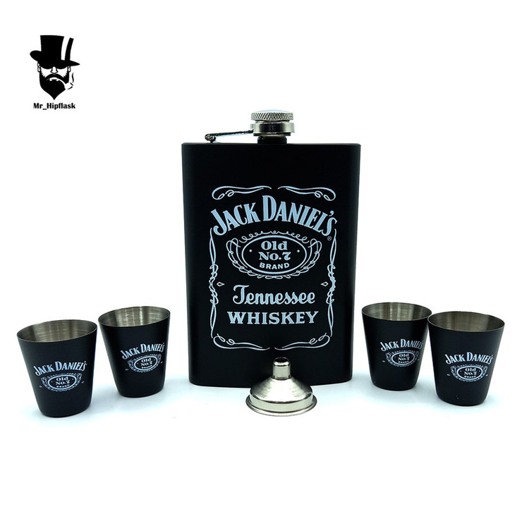ست کادویی بطری جیبی و هیپفلاسک - طرح جک دنیلز JACK DENIEZ مشکی کد220 (پس کرایه )
