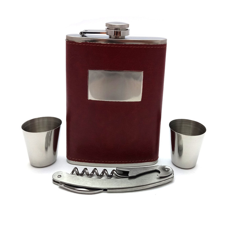ست کادویی بطری جیبی وجعبه شطرنج - طرح چرم رنگ قهوه ای کد502(پس کرایه )