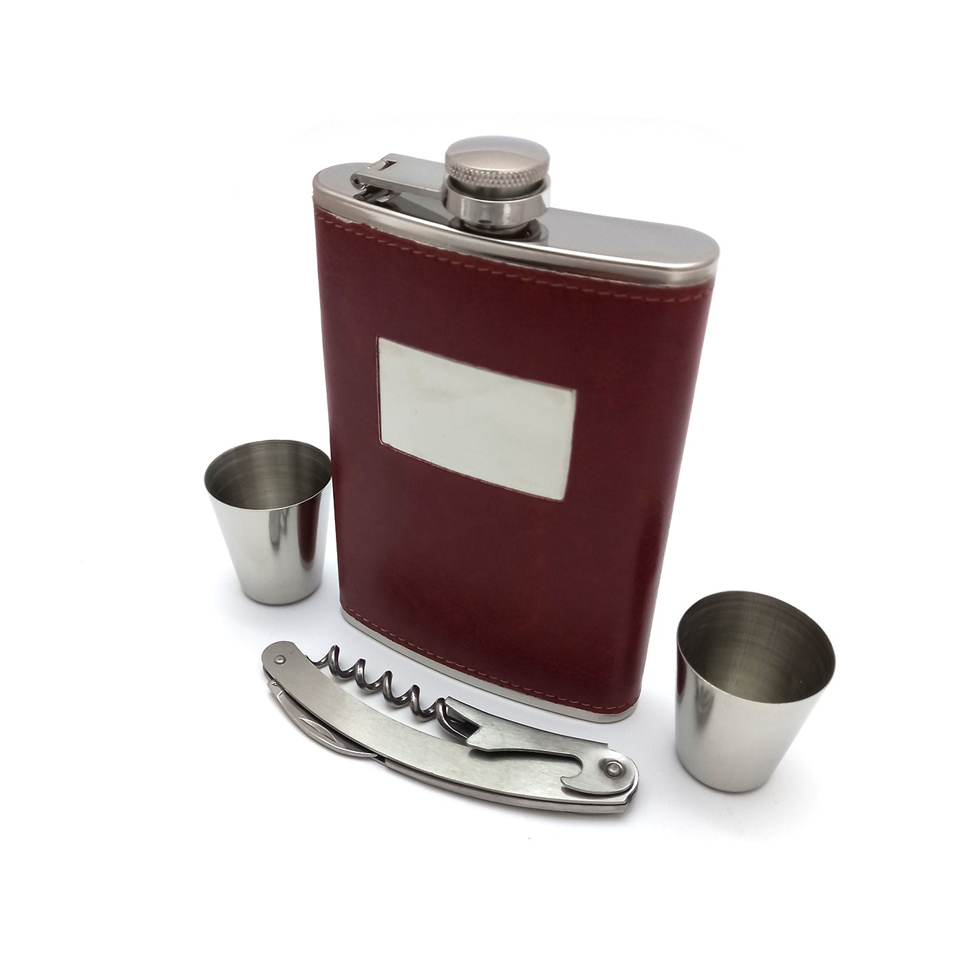 ست کادویی بطری جیبی وجعبه شطرنج - طرح چرم رنگ قهوه ای کد502(پس کرایه )