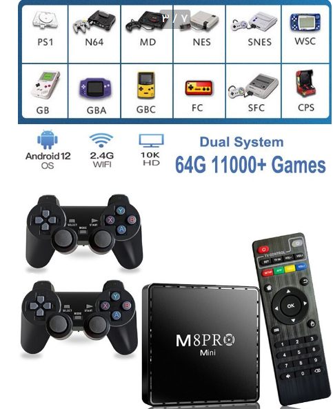 اندروید باکس و کنسول بازی دو کاره مدل game M8 max pro mini Wierles