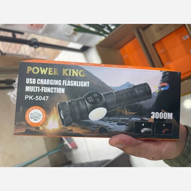 چراغ قوه COB دار درجه یک پر نور فلزی پاورکینگ POWER KING PK-5047 برد 3 کیلومتر