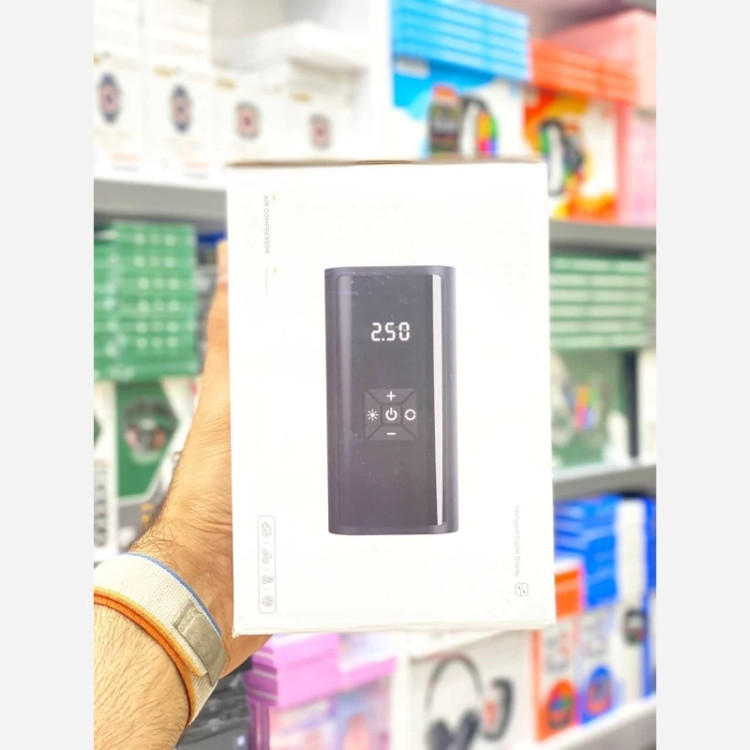 پمپ باد شارژی 120w دارای پاوربانک نمایشگر و چراغ قوه