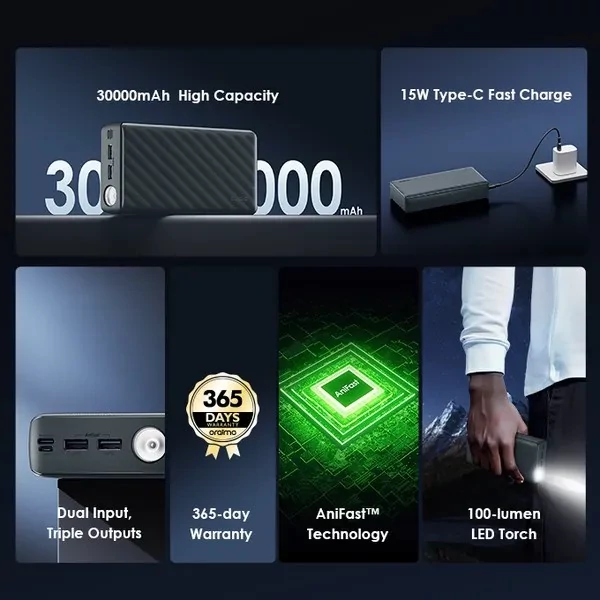 پاوربانک30ه 5w اورایمو با ظرفیت 30000mAh مدل powerbox 300 litپاوربانک 15w اورایمو با ظرفیت 30000mAh مدل powerbox 300 lit