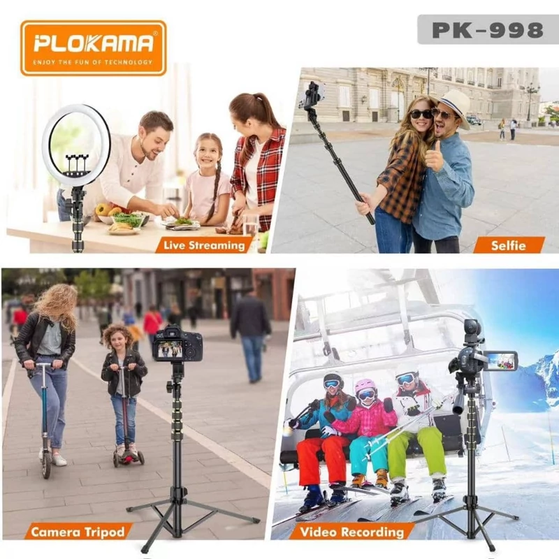 سه پایه گوشی و دوربین حرفه ای پلوکاما pk998 ( خرید عمده سه پایه گناوه مارکت )