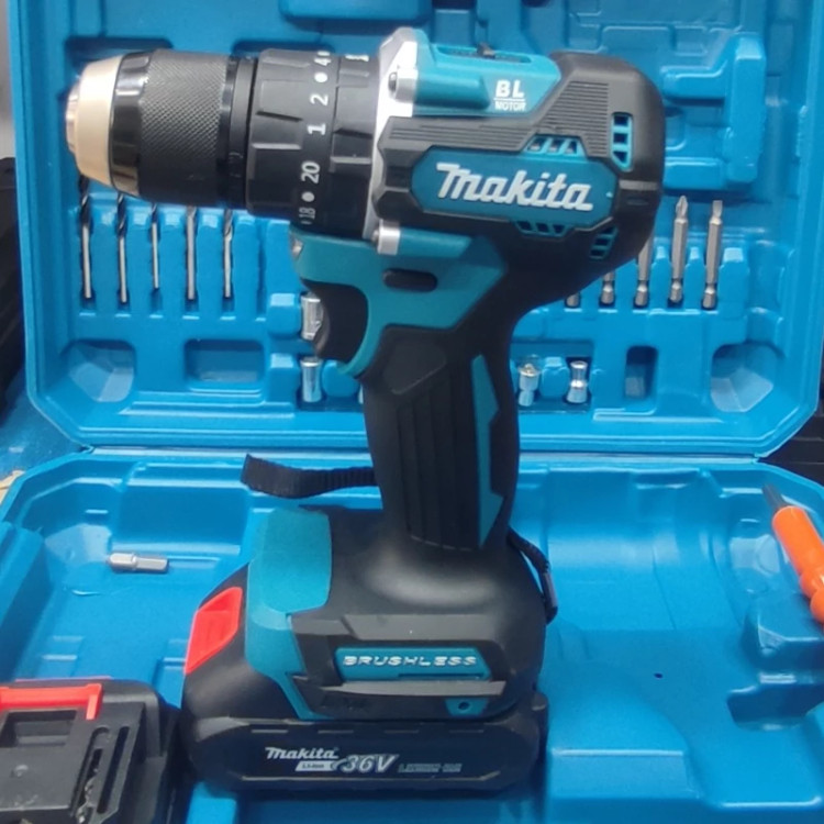 دریل شارژی ماکیتا 36 ولت ماکیتا براشلس چکشی (طرح ماکیتا makita ست دریل ( خرید عمده ابزار برقی گناوه مارکت )