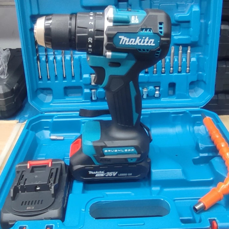 دریل شارژی ماکیتا 36 ولت ماکیتا براشلس چکشی (طرح ماکیتا makita ست دریل ( خرید عمده ابزار برقی گناوه مارکت )