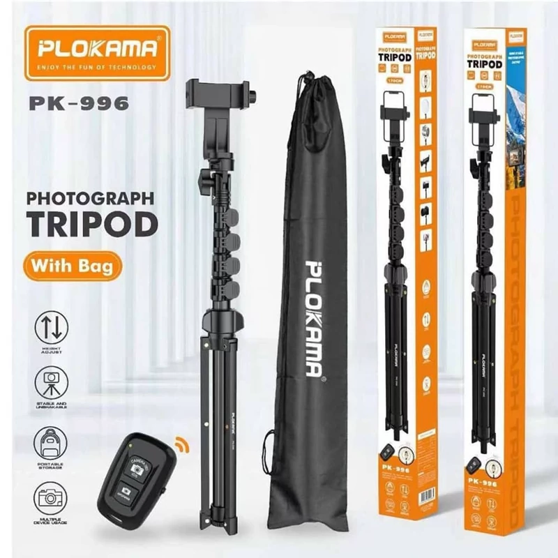 سه پایه موبایل و دوربین حرفه ای پلوکاما pk996 ( خرید عمده سه پایه گناوه مارکت )