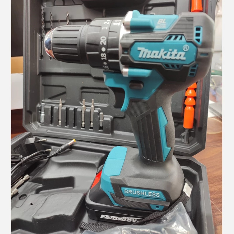 دریل شارژی ماکیتا 88 ولت ماکیتا براشلس چکشی (طرح ماکیتا makita ست دریل ( خرید عمده و تکی ابزار برقی گناوه مارکت )