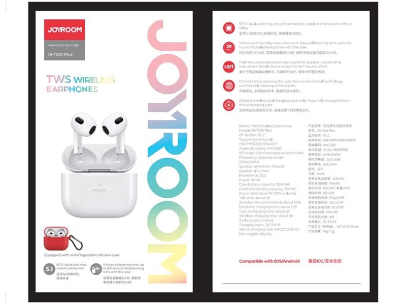 هندزفری بلوتوث جویروم JOYROOM TWS Wireless Bluetooth Earphone JR-T03S PLUS