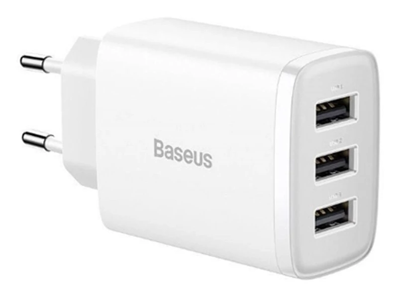 شارژر دیواری سه پورت یواسبی 17 وات بیسوس Baseus Compact Charger 3U 17W EU CCXJ020101