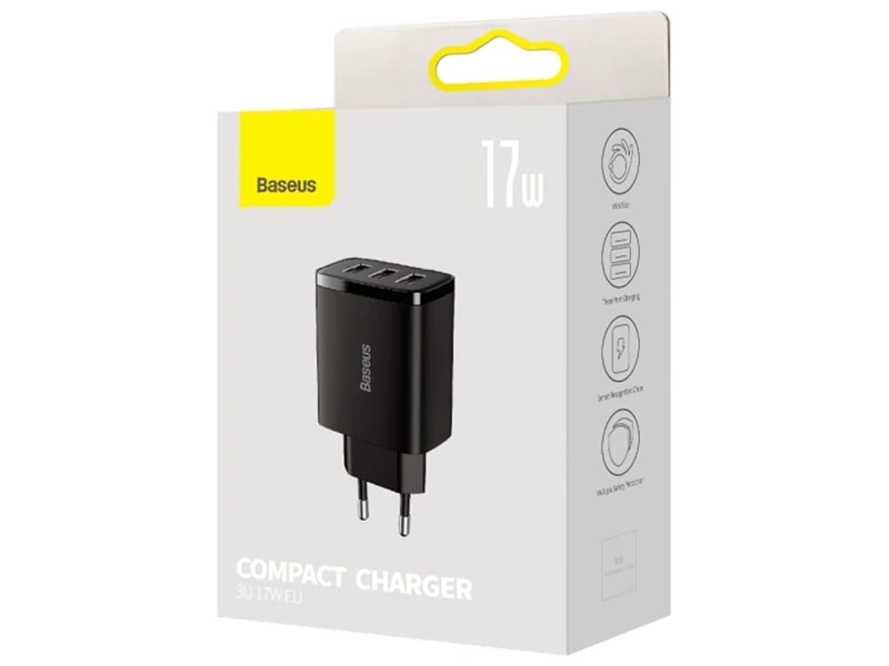 شارژر دیواری سه پورت یواسبی 17 وات بیسوس Baseus Compact Charger 3U 17W EU CCXJ020101