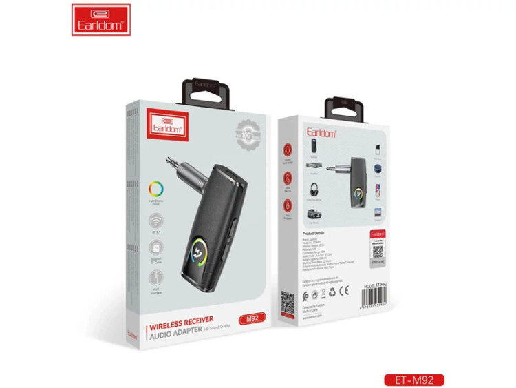 فرستنده و گیرنده بلوتوثی ضبط خودرو با جک 3.5 میلیمتری ارلدام EARLDOM ET-M92 BT 5.1 Transmitter and Receiver 2 in 1 W...