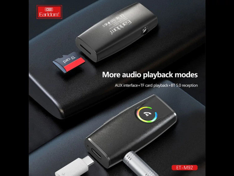 فرستنده و گیرنده بلوتوثی ضبط خودرو با جک 3.5 میلیمتری ارلدام EARLDOM ET-M92 BT 5.1 Transmitter and Receiver 2 in 1 W...