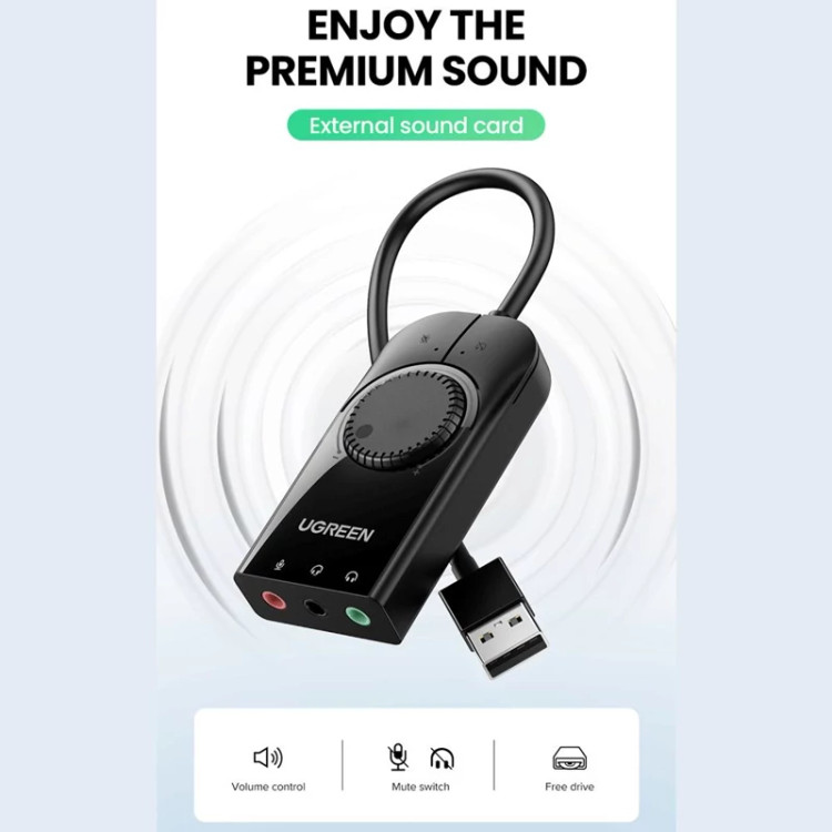 کارت صدا اکسترنال USB به جک 3.5 میلیمتر یوگرین با کابل 15 سانتیمتری CM129 40964
