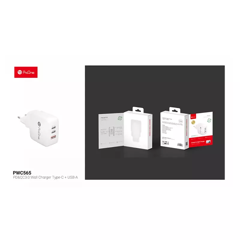 شارژر دیواری تایپ سی و یو اس بی 65 وات پرووان PWC565