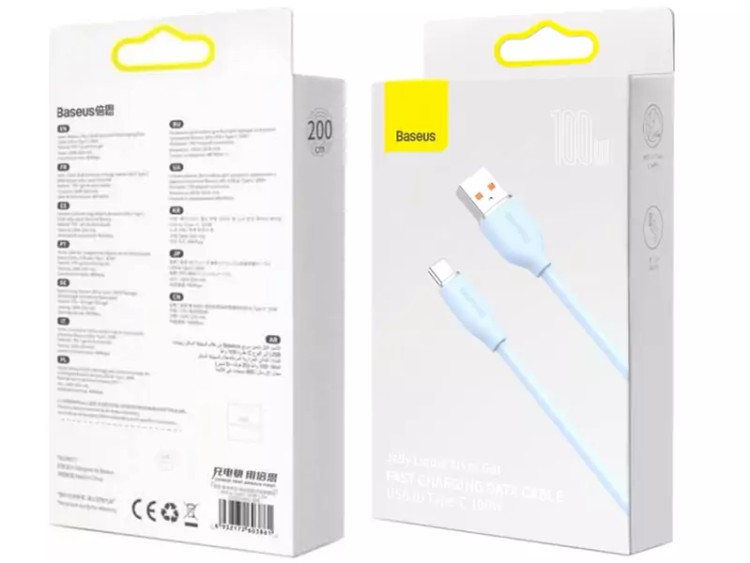 کابل شارژ سریع یواسبی به تایپسی 2 متری 100وات بیسوس Baseus USB to Type-C fast charging cable 2M 100W CAGD010103