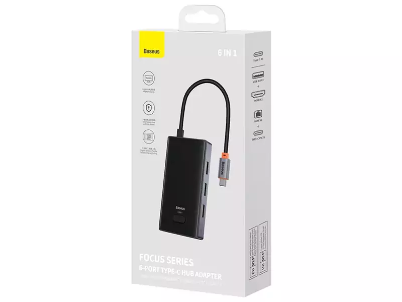 هاب تایپ سی 6 پورت فلزی بیسوس Baseus Focus Series 6 Port Type-C Hub Adapter WKYY030213