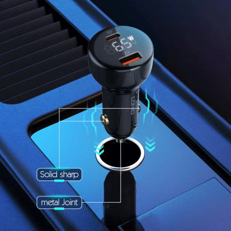 شارژر فندکی فست شارژ ماشین تایپسی 65 وات و یواسبی 30 وات الدنیو همراه کابل دوسر تایپسی C101