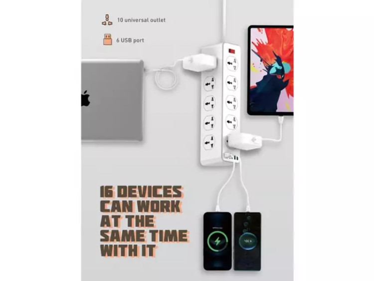 چندراهی برق 10 سوکت، 5 یواسبی و 1 تایپسی الدنیو Ldnio Power Strip 2500W 2m UK Plug SC10610
