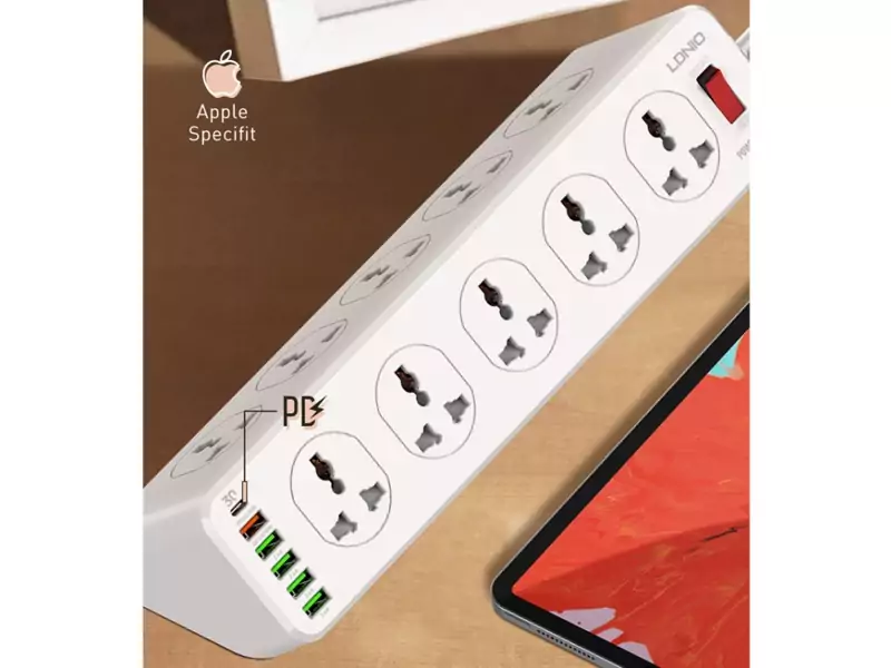 چندراهی برق 10 سوکت، 5 یواسبی و 1 تایپسی الدنیو Ldnio Power Strip 2500W 2m UK Plug SC10610