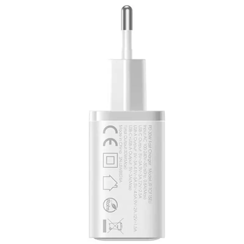 شارژر دیواری تایپ سی و یو اس بی 30 وات جویروم JR-TCF15EU