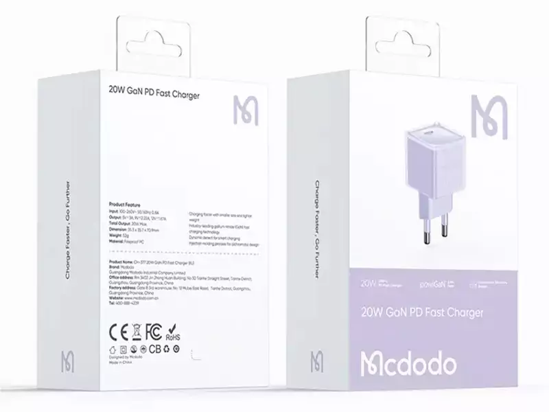 شارژر دیواری تایپ سی 20 وات مک دودو مدل Mcdodo CH-377 Mini Dichromatic Adapter GAN USB-C PD Wall Charger