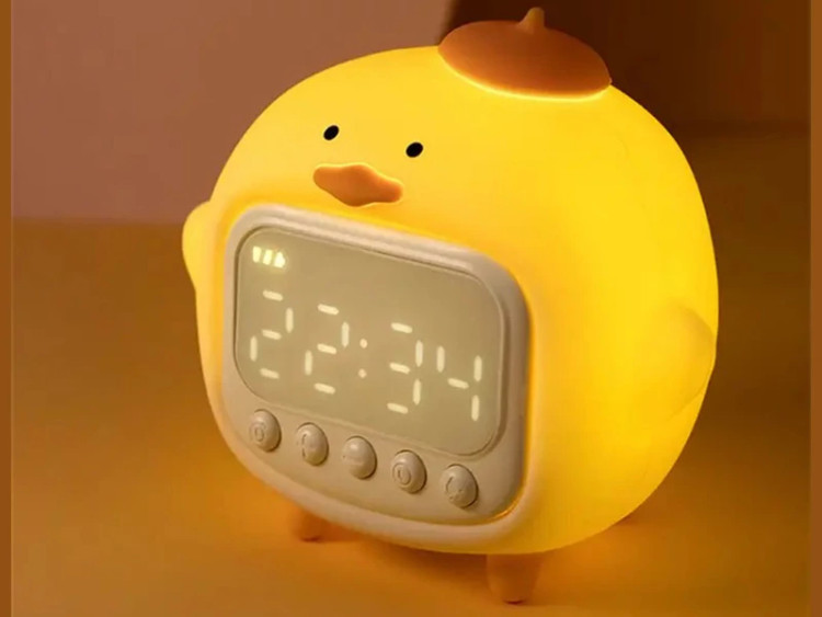 چراغ خواب سیلیکونی و ساعت زنگدار دیجیتالی فانتزی رومیزی C15 Cartoon Duck Alarm Clock Silicone Night Light