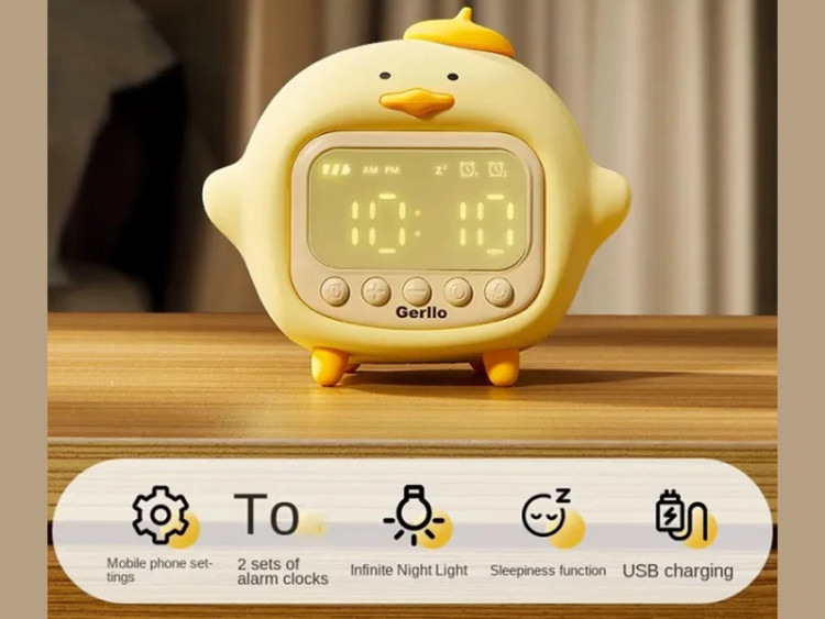 چراغ خواب سیلیکونی و ساعت زنگدار دیجیتالی فانتزی رومیزی C15 Cartoon Duck Alarm Clock Silicone Night Light