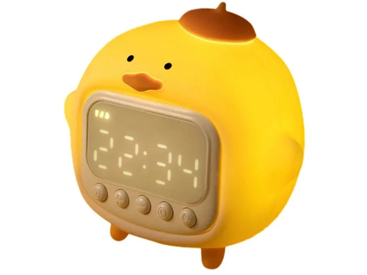 چراغ خواب سیلیکونی و ساعت زنگدار دیجیتالی فانتزی رومیزی C15 Cartoon Duck Alarm Clock Silicone Night Light