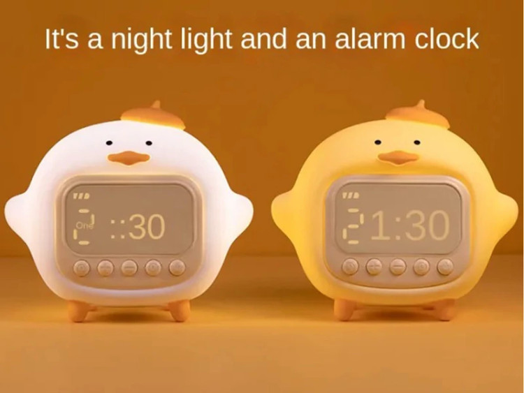 چراغ خواب سیلیکونی و ساعت زنگدار دیجیتالی فانتزی رومیزی C15 Cartoon Duck Alarm Clock Silicone Night Light