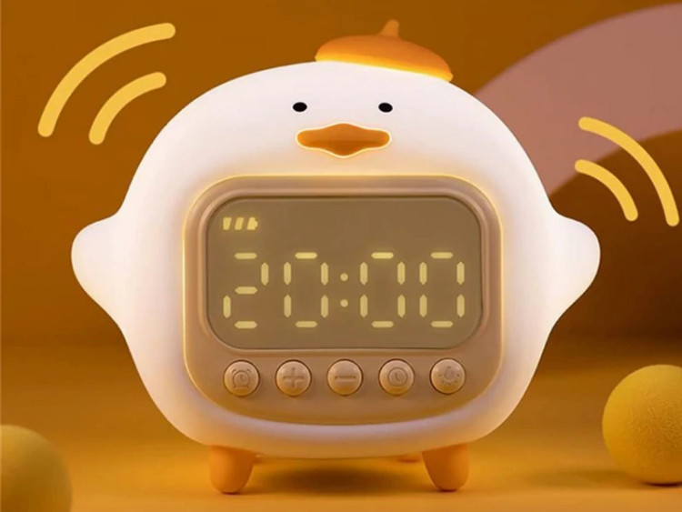 چراغ خواب سیلیکونی و ساعت زنگدار دیجیتالی فانتزی رومیزی C15 Cartoon Duck Alarm Clock Silicone Night Light