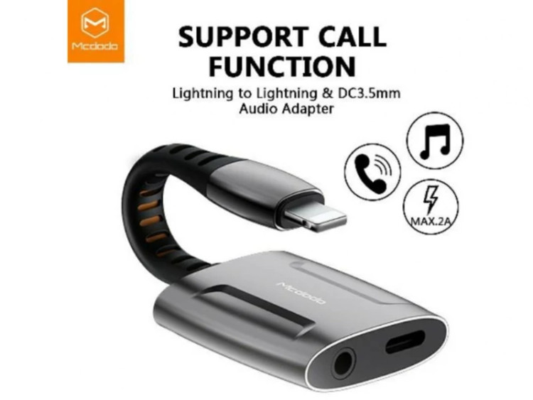 مبدل لایتنینگ به لایتنینگ و جک 3.5mm مکدودو CA-6340 Mcdodo Dual Port Lightning To Lightning+ jack 3.5mm Transmission