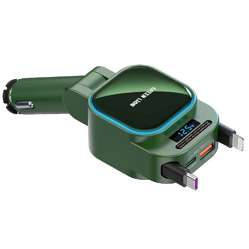 شارژر فندکی فست شارژ ماشین 96 وات USB، Type-C و Lightning گرین لاین GN96WRCCGN