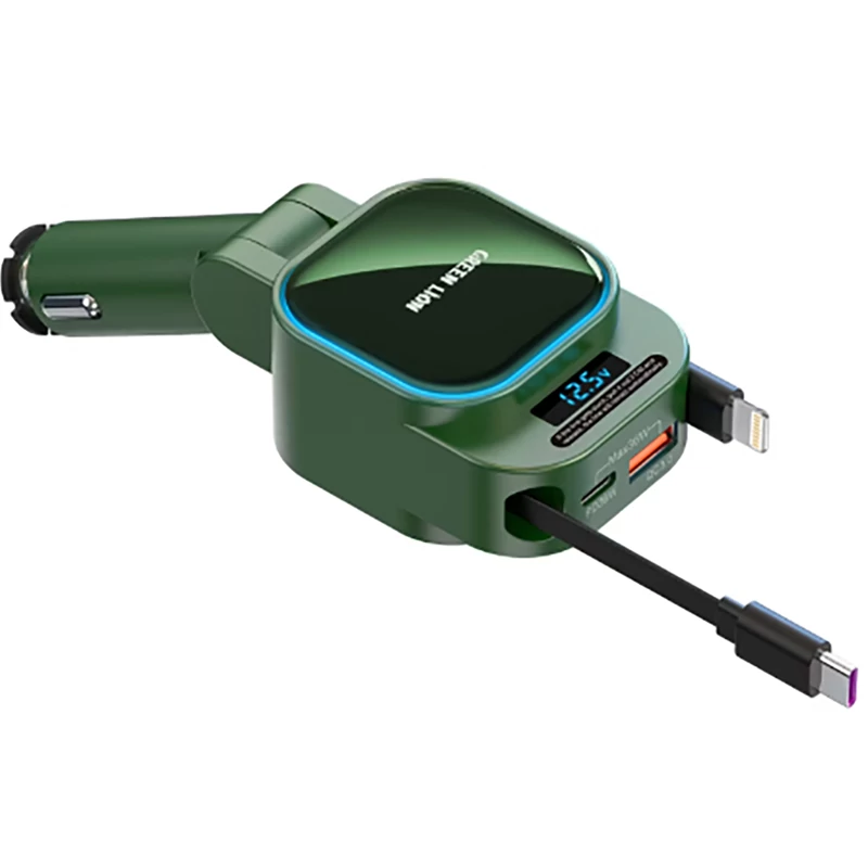 شارژر فندکی فست شارژ ماشین 96 وات USB، Type-C و Lightning گرین لاین GN96WRCCGN
