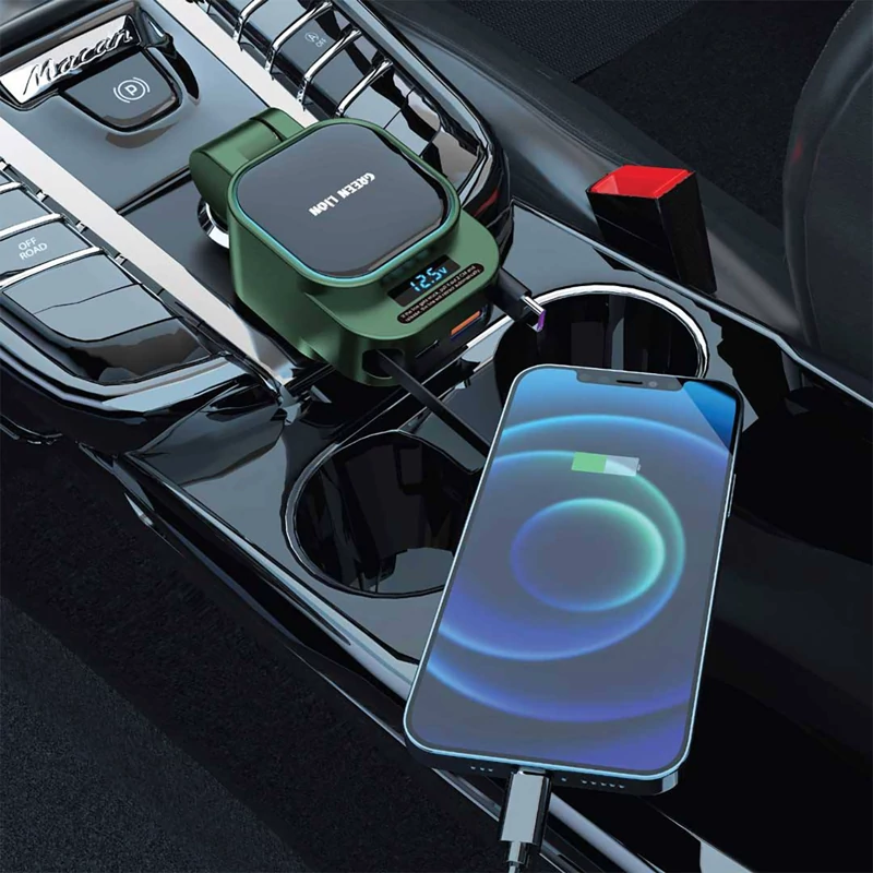 شارژر فندکی فست شارژ ماشین 96 وات USB، Type-C و Lightning گرین لاین GN96WRCCGN