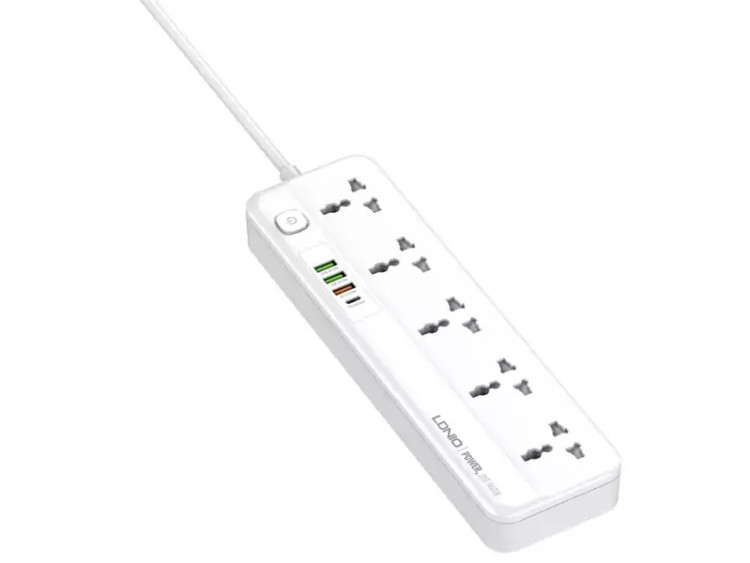 چند راهی برق 5 سوکت، 3 یو اس بی و 1 تایپ سی الدنیو LDNIO SC5415 Power Strip With USB Port