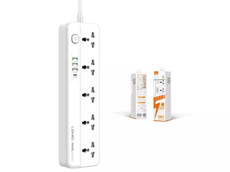 چند راهی برق 5 سوکت، 3 یو اس بی و 1 تایپ سی الدنیو LDNIO SC5415 Power Strip With USB Port