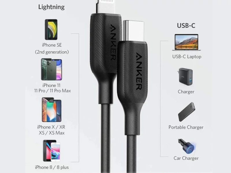 کابل شارژ سریع تایپ سی به لایتنینگ 90 سانتیمتری 18 وات انکر Anker A8832H11 USB C to Lightning Cable