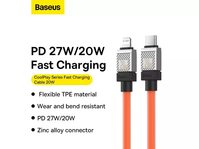 کابل شارژ سریع تایپ سی به لایتنینگ 20 وات یک متری بیسوس Baseus USB-C to Lightning Coolplay Series CAKW000002