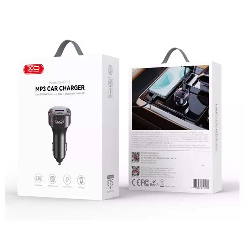 شارژر فندکی فست شارژ ماشین تایپ سی و گیرنده افام بلوتوثی ایکس او BCC12
