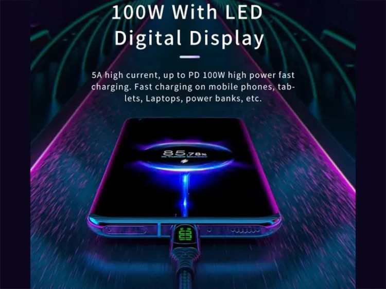 کابل سوپر فست شارژ دو سر تایپ سی 100 وات یک متری کانفلون Konfulon DC42 Charger Cable TYPE-C Fastcharging 100W