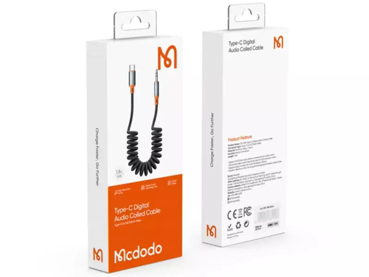 کابل تبدیل تایپسی به جک 3.5 میلیمتری صدا مک دودو Mcdodo CA-0900 Castle Series Type-C to DC3.5 Male Coil Cable