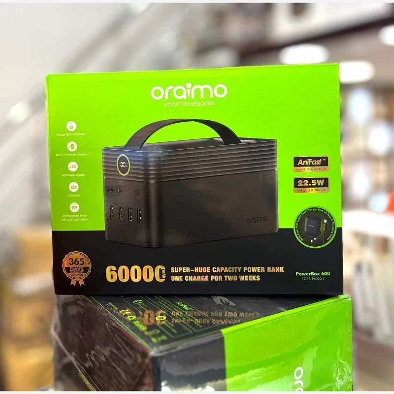 پاوربانک 22.5w اورایمو با ظرفیت 60000mAh مدل Oraimo Powerbox600