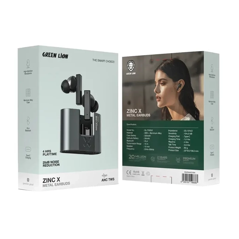 هندزفری بلوتوثی اورجینال گرین لاین Green Lion ZINC X Metal Earbuds TWS with ANC